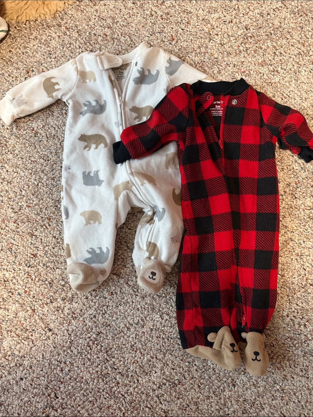 Carter's Red Buffalo Plaid and Cream Bear Print Fleece Pajamas (2-Pack)
